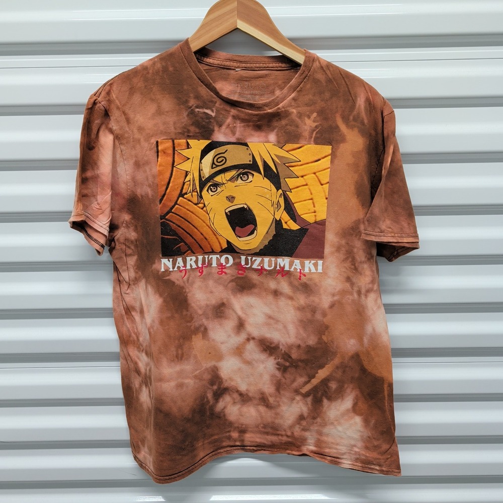 Naruto Shippuden Size L Large Mens Brown Tie Dye Graphic T-Shirt Uzumaki‎ Anime